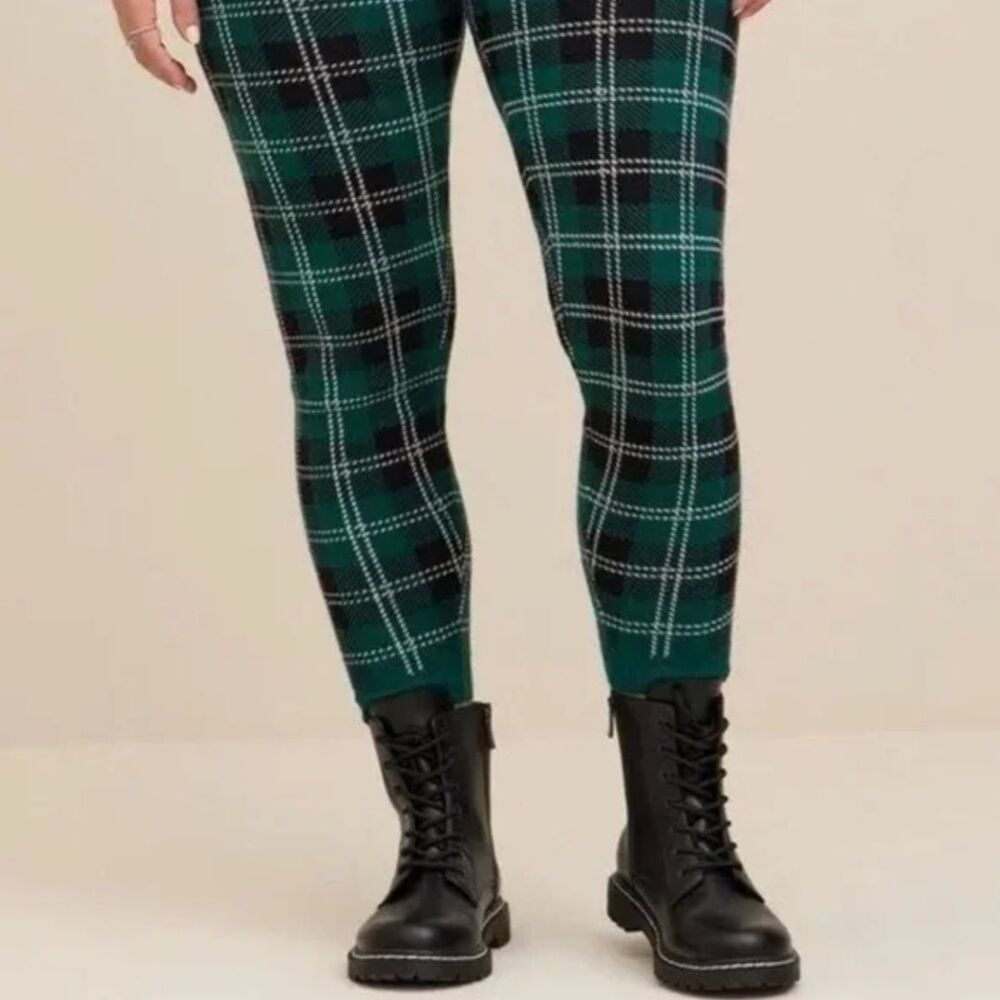 Torrid Green Plaid Sweater Knit Leggings 2X 18 20 High Rise Stretch Pull On NWT - Picture 6 of 11